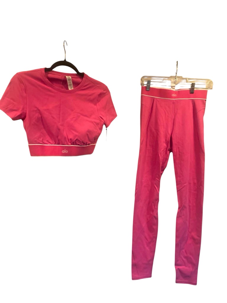 Nwt Alo Yoga Amp It Up Legging And Short Sleeve Bra Paradise Pink Size M